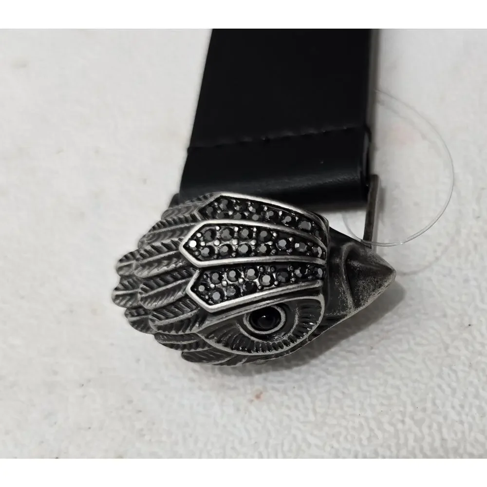KURT GEIGER LONDON LARGE EAGLE HEAD LEATHER BELT IN BLACK SIZE S/M
